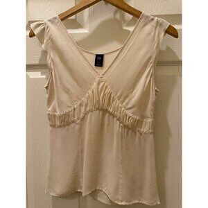 GAP Womens Beige Sleeveless Blouse With Ruffled Waist & V-Neck Size 6